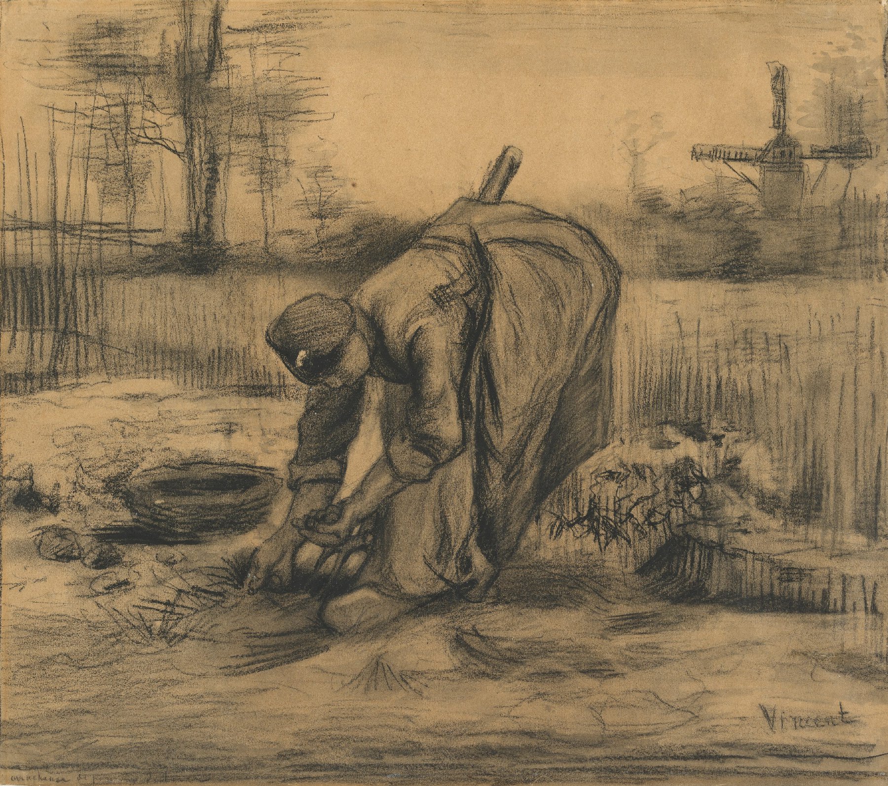 Aardappelrooiende boerin Vincent van Gogh (1853 - 1890), Nuenen, augustus 1885