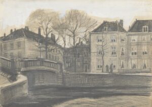 Brug en huizen op de hoek Herengracht-Prinsessegracht, Den Haag Vincent van Gogh (1853 - 1890), Den Haag, maart 1882
