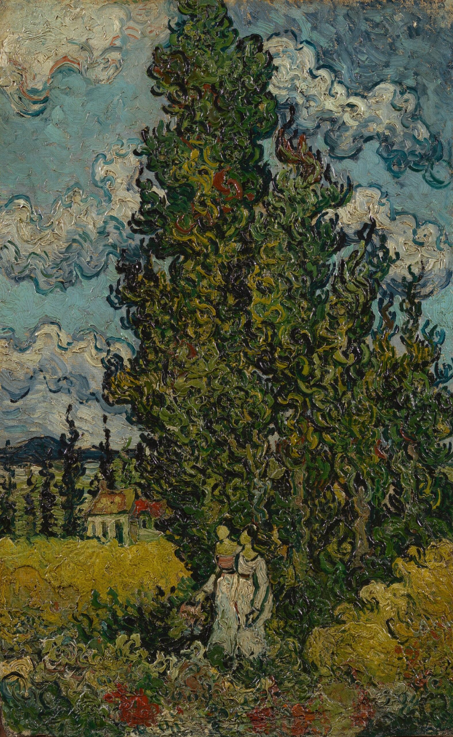 Cipressen en twee vrouwen Vincent van Gogh (1853 - 1890), Saint-Rémy-de-Provence, februari 1890