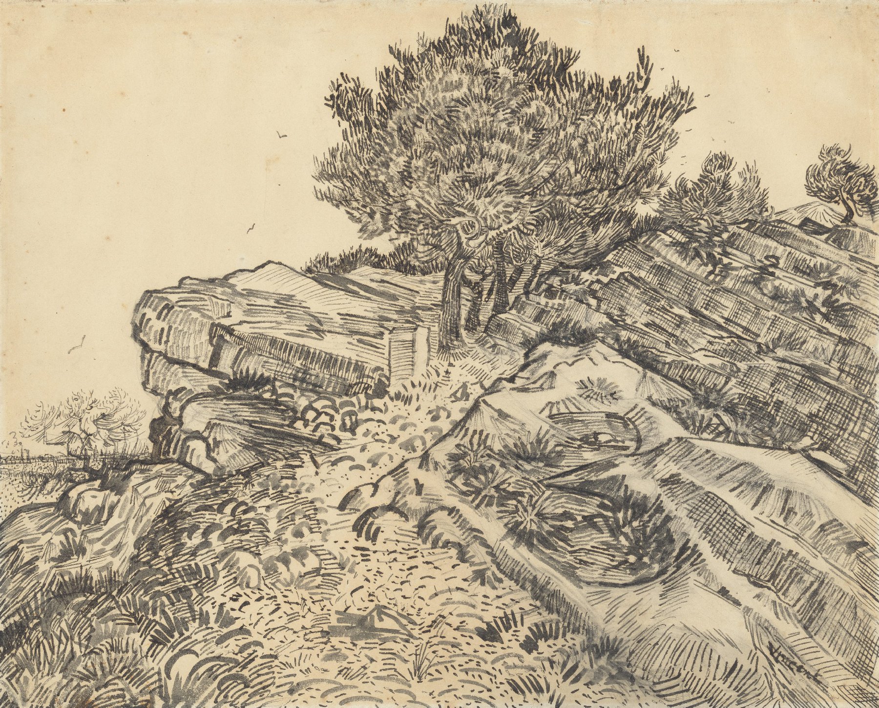 De rots van Montmajour met pijnbomen Vincent van Gogh (1853 - 1890), Arles, juli 1888