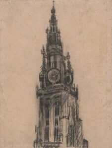 De toren van de Onze-Lieve-Vrouwekerk Vincent van Gogh (1853 - 1890), Antwerpen, december 1885
