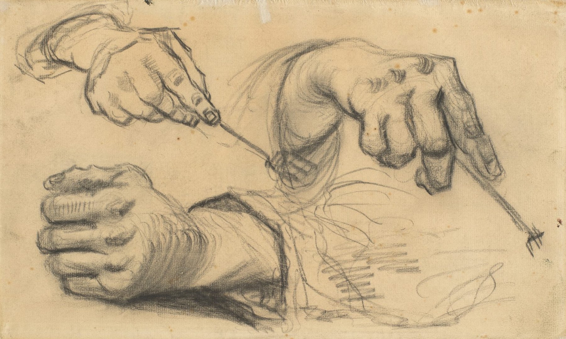 Drie handen, twee met vork Vincent van Gogh (1853 - 1890), Nuenen, maart-april 1885