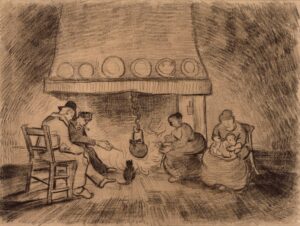 Figuren bij de haard Vincent van Gogh (1853 - 1890), Saint-Rémy-de-Provence, maart-mei 1890