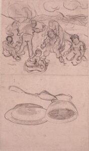 Figuren op het strand en een bord, kom en lepel Vincent van Gogh (1853 - 1890), Saint-Rémy-de-Provence, maart-april 1890