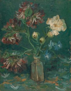 Flesje met pioenrozen en blauwe ridderspoor Vincent van Gogh (1853 - 1890), Parijs, juni-juli 1886