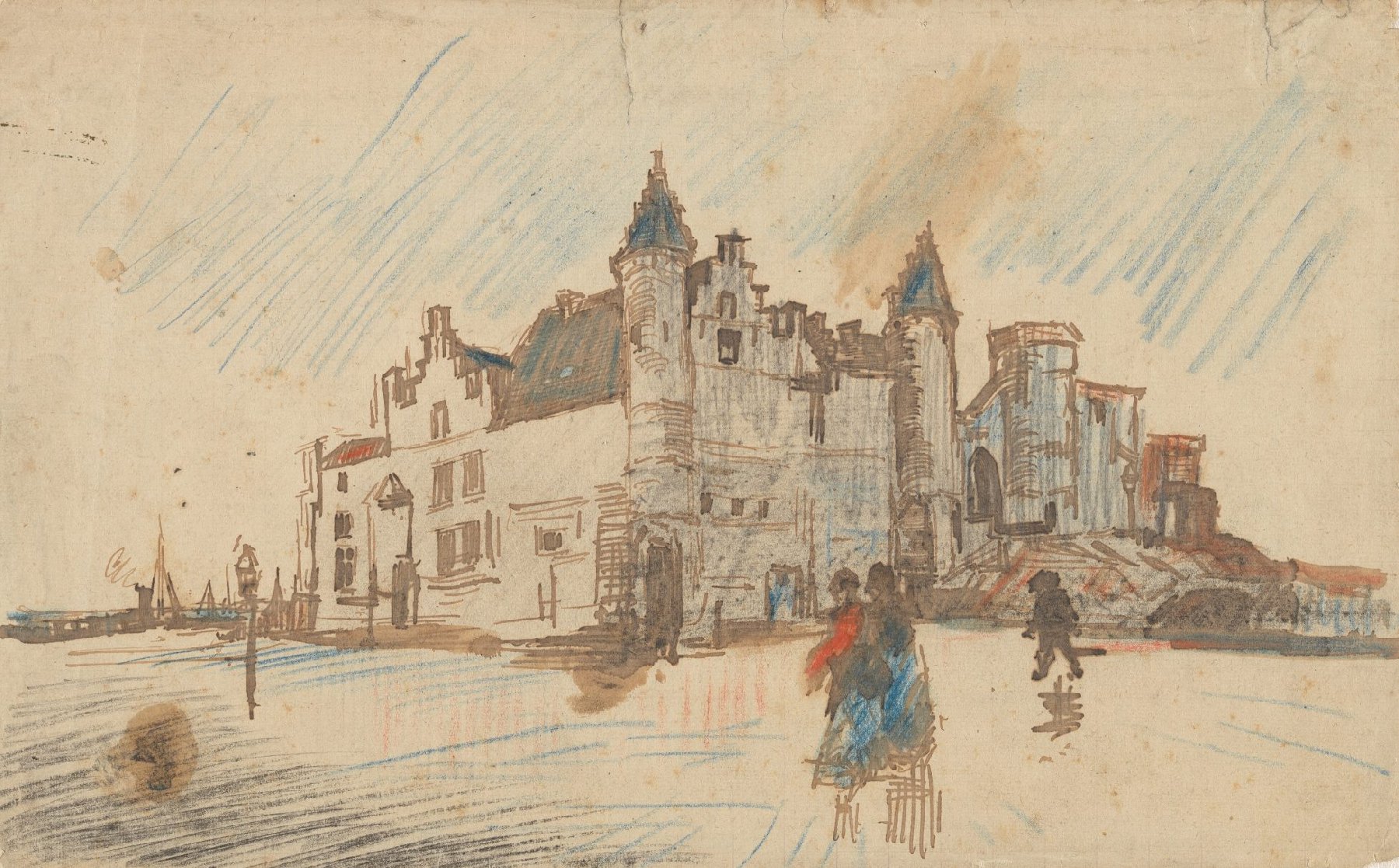 Gezicht op Het Steen Vincent van Gogh (1853 - 1890), Antwerpen, december 1885
