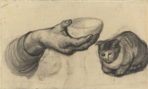 Hand met een kom, en een kat Vincent van Gogh (1853 - 1890), Nuenen, maart-april 1885