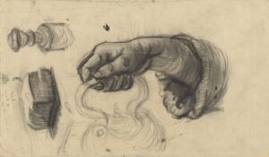 Hand met ketel, knop van een stoel en een homp brood Vincent van Gogh (1853 - 1890), Nuenen, maart-april 1885