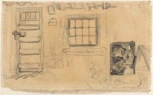 Interieurstudies van een hut, en schets van De aardappeleters Vincent van Gogh (1853 - 1890), Nuenen, maart-april 1885