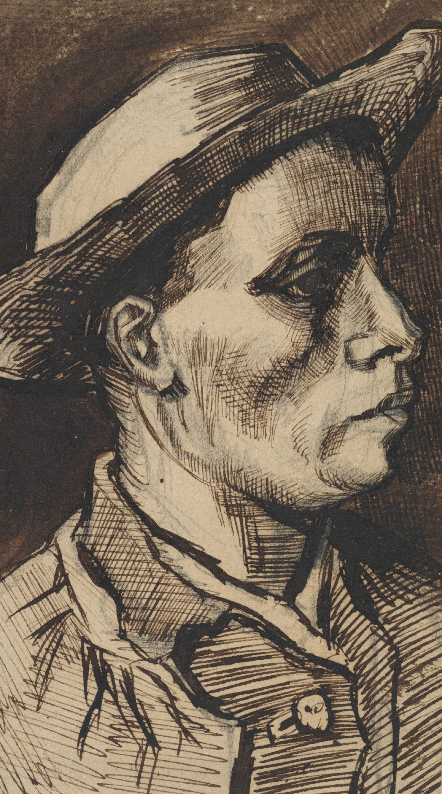 Kop van een man Vincent van Gogh (1853 - 1890), Nuenen, december 1884-januari 1885