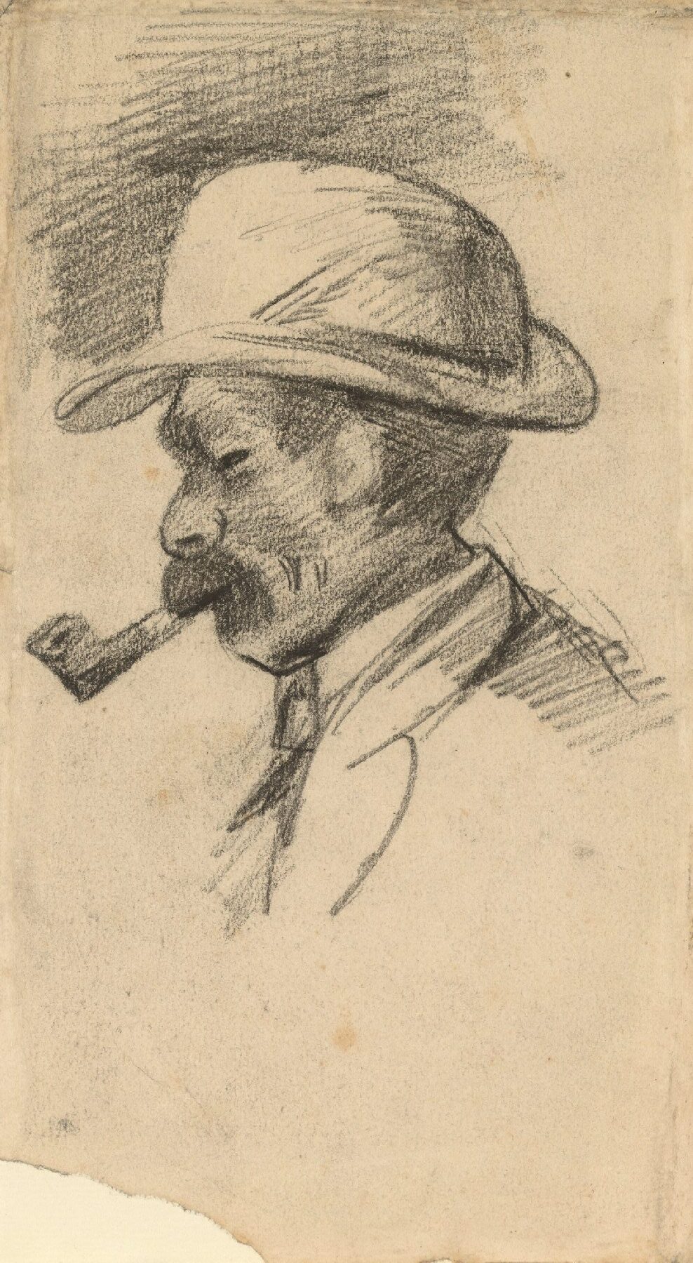 Kop van een man met hoed en pijp Vincent van Gogh (1853 - 1890), Parijs, februari – juni 1886