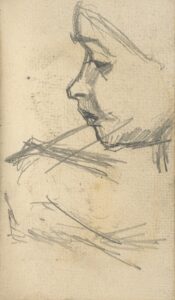 Kop van een vrouw en een onduidelijke voorstelling Vincent van Gogh (1853 - 1890), Nuenen, november 1884-september 1885