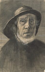 Kop van visser met ringbaard en zuidwester Vincent van Gogh (1853 - 1890), Den Haag, januari 1883