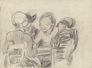 Kopstudie en figuren rond een tafel Vincent van Gogh (1853 - 1890), Saint-Rémy-de-Provence, maart-juli 1890