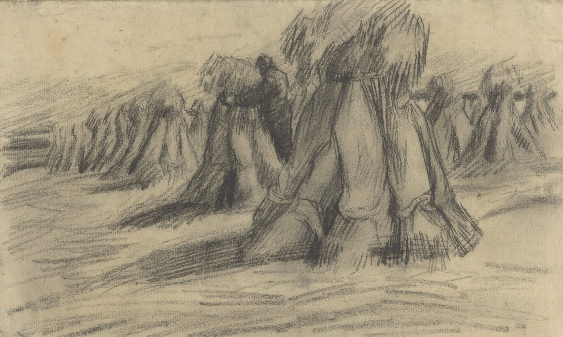 Korenschelven en schelvende boer Vincent van Gogh (1853 - 1890), Nuenen, augustus 1885