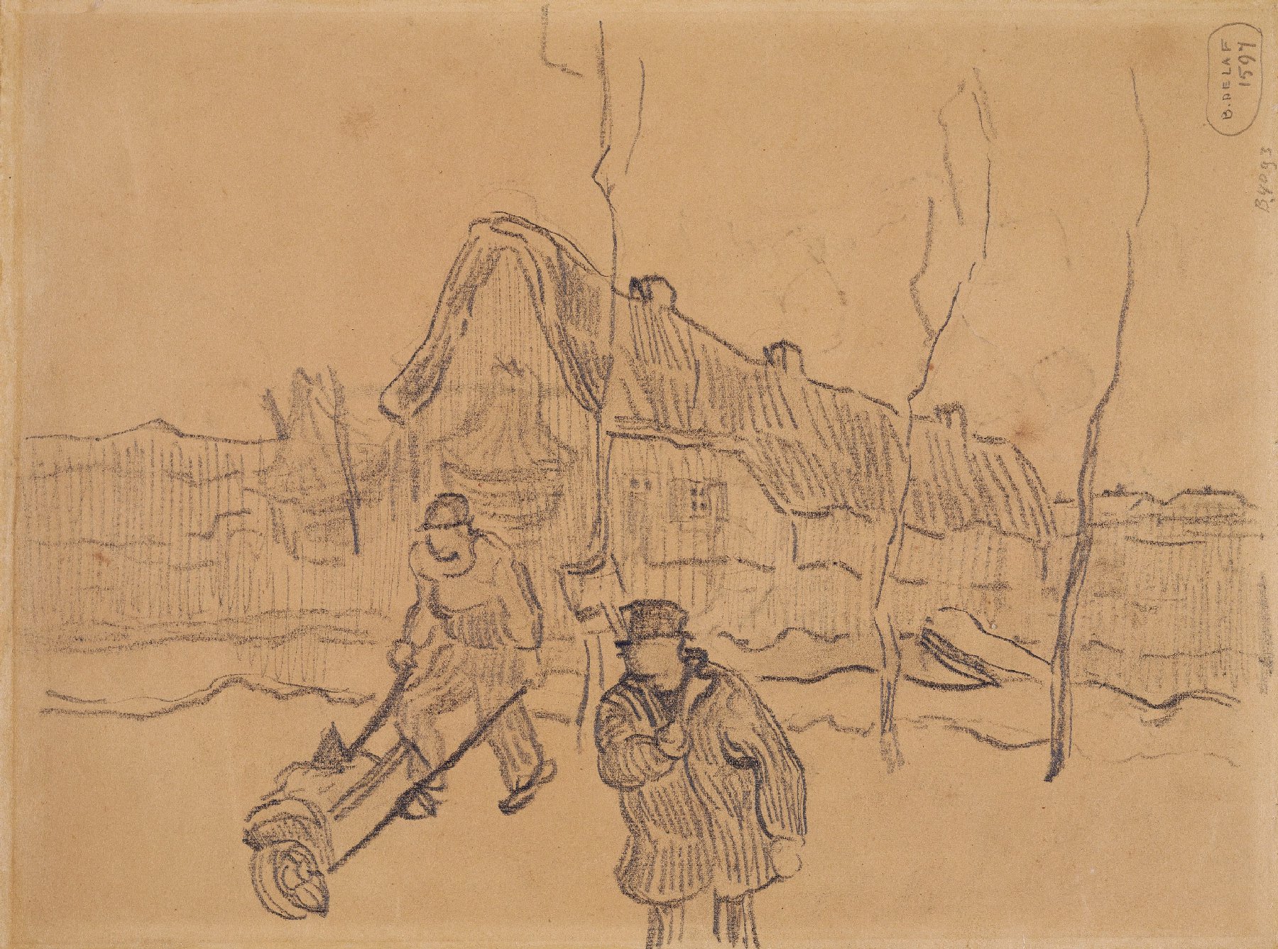 Landschap met een huis en twee mannen Vincent van Gogh (1853 - 1890), Saint-Rémy-de-Provence, maart-april 1890