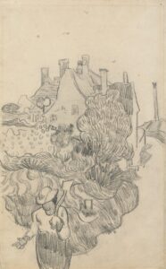 Landschap met huizen en vrouw met schop Vincent van Gogh (1853 - 1890), Auvers-sur-Oise, mei-juni 1890