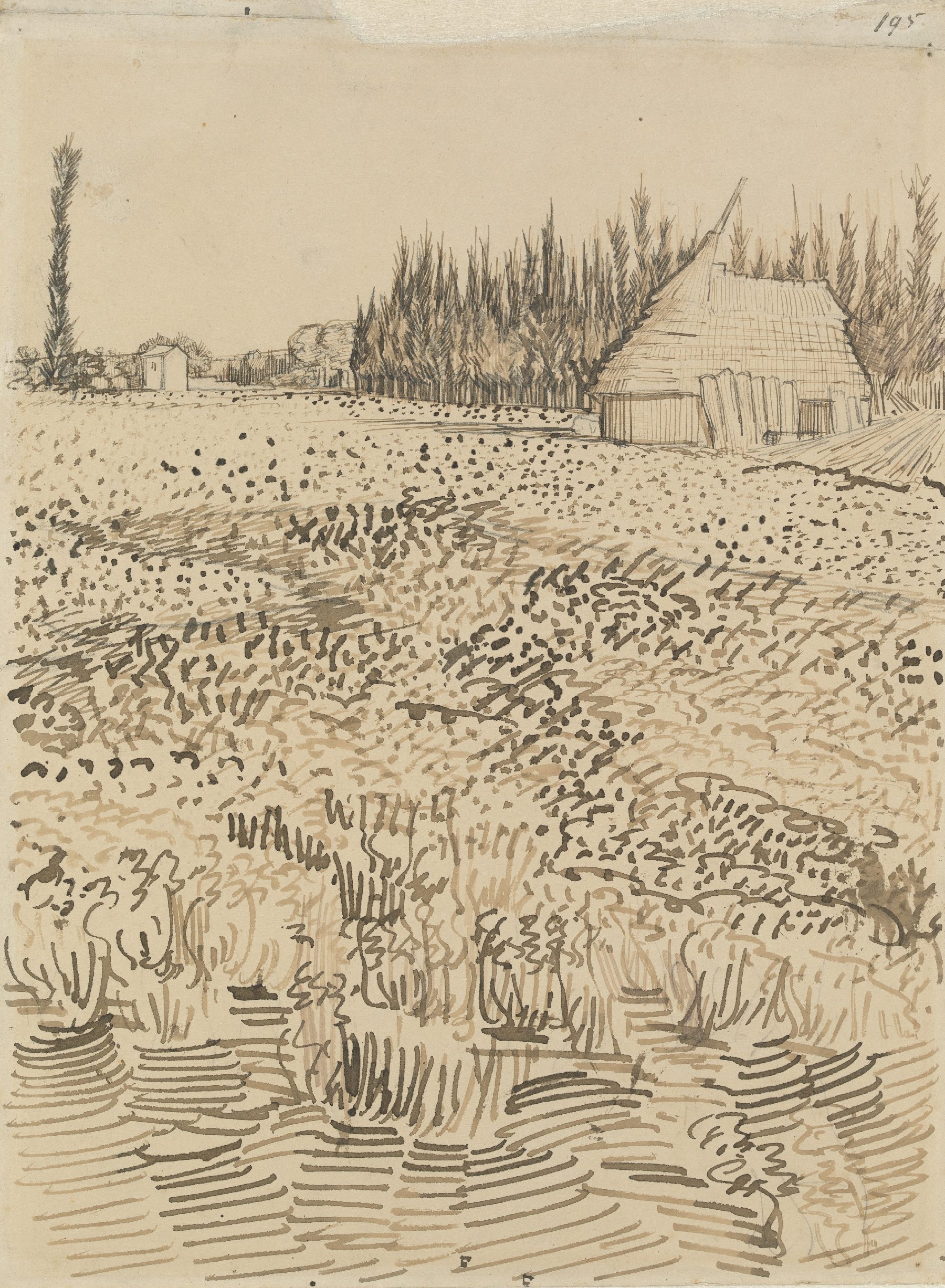 Landschap met hut Vincent van Gogh (1853 - 1890), Arles, mei 1888