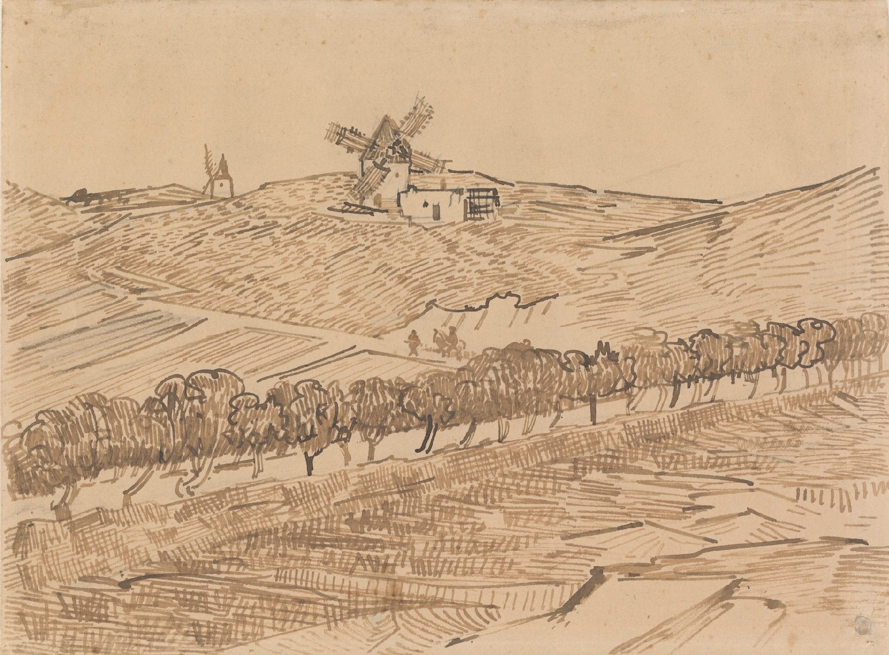 Landschap met molens te Fontvieille Vincent van Gogh (1853 - 1890), Arles, mei 1888
