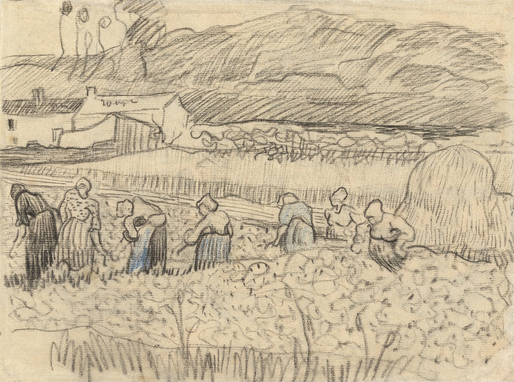 Landschap met oogstende boerinnen Vincent van Gogh (1853 - 1890), Auvers-sur-Oise, juli 1890