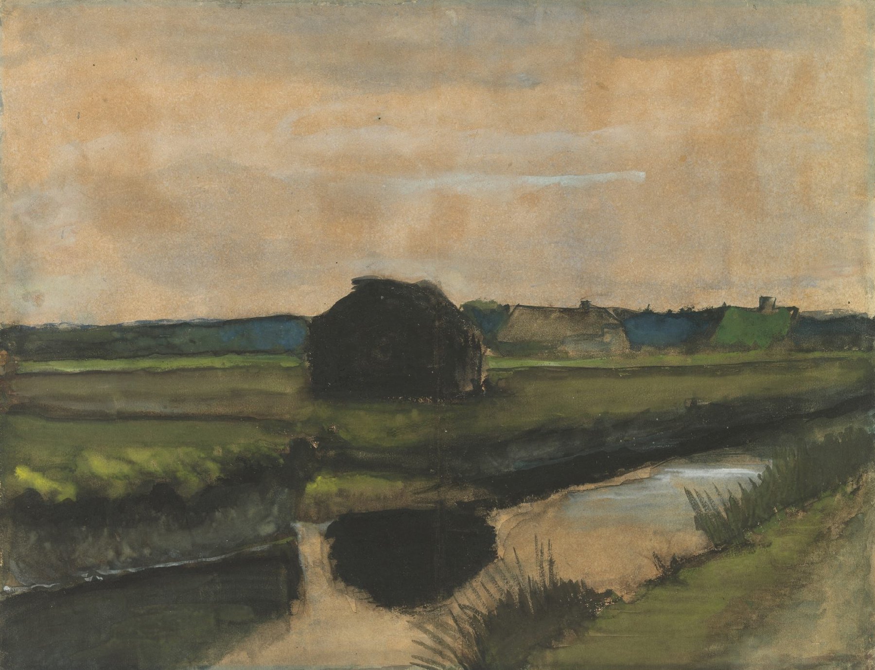 Landschap met turfhoop en boerderijen Vincent van Gogh (1853 - 1890), Drenthe, september-december 1883