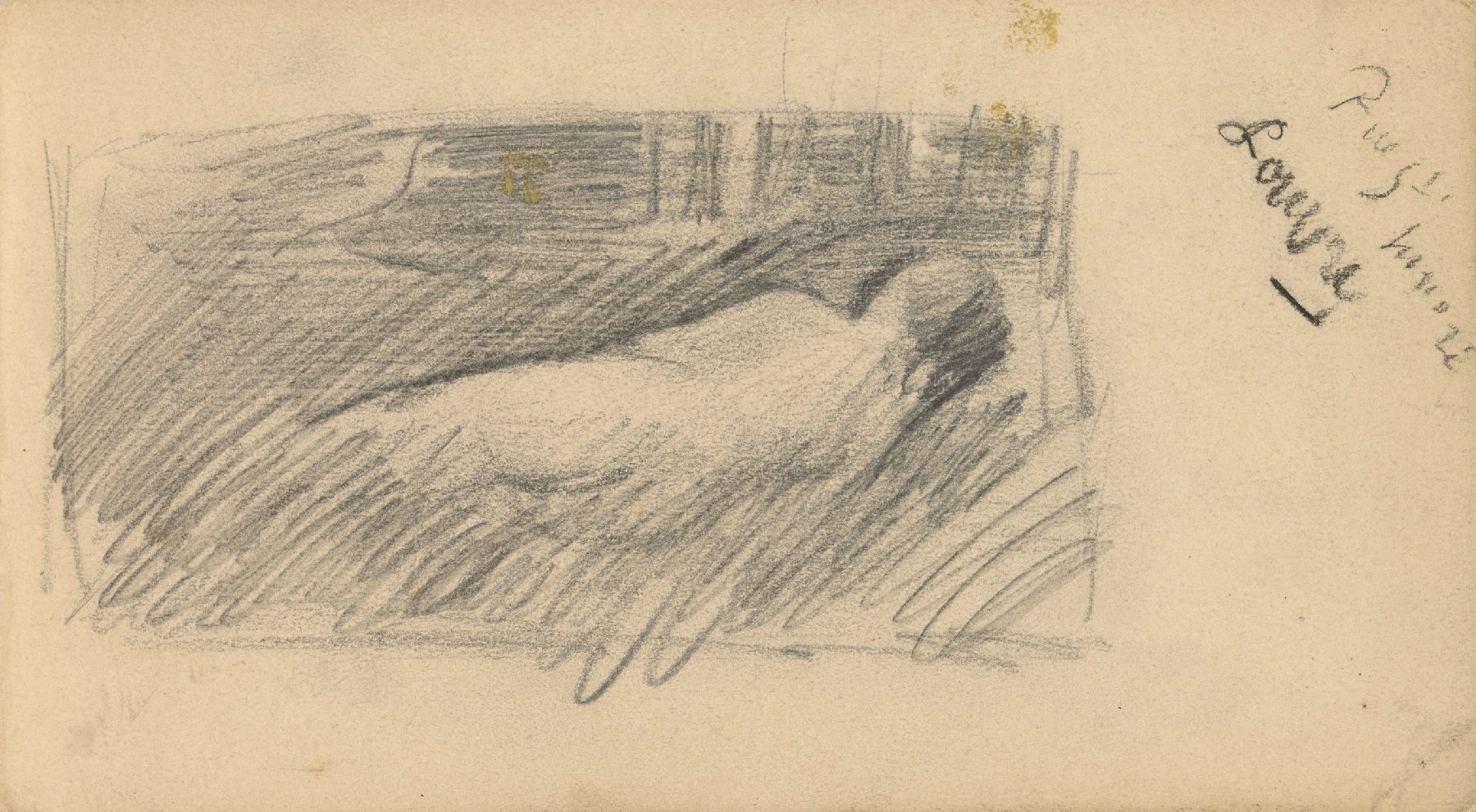 Liggend vrouwelijk naakt en notitie Vincent van Gogh (1853 - 1890), Parijs, februari-juni 1886