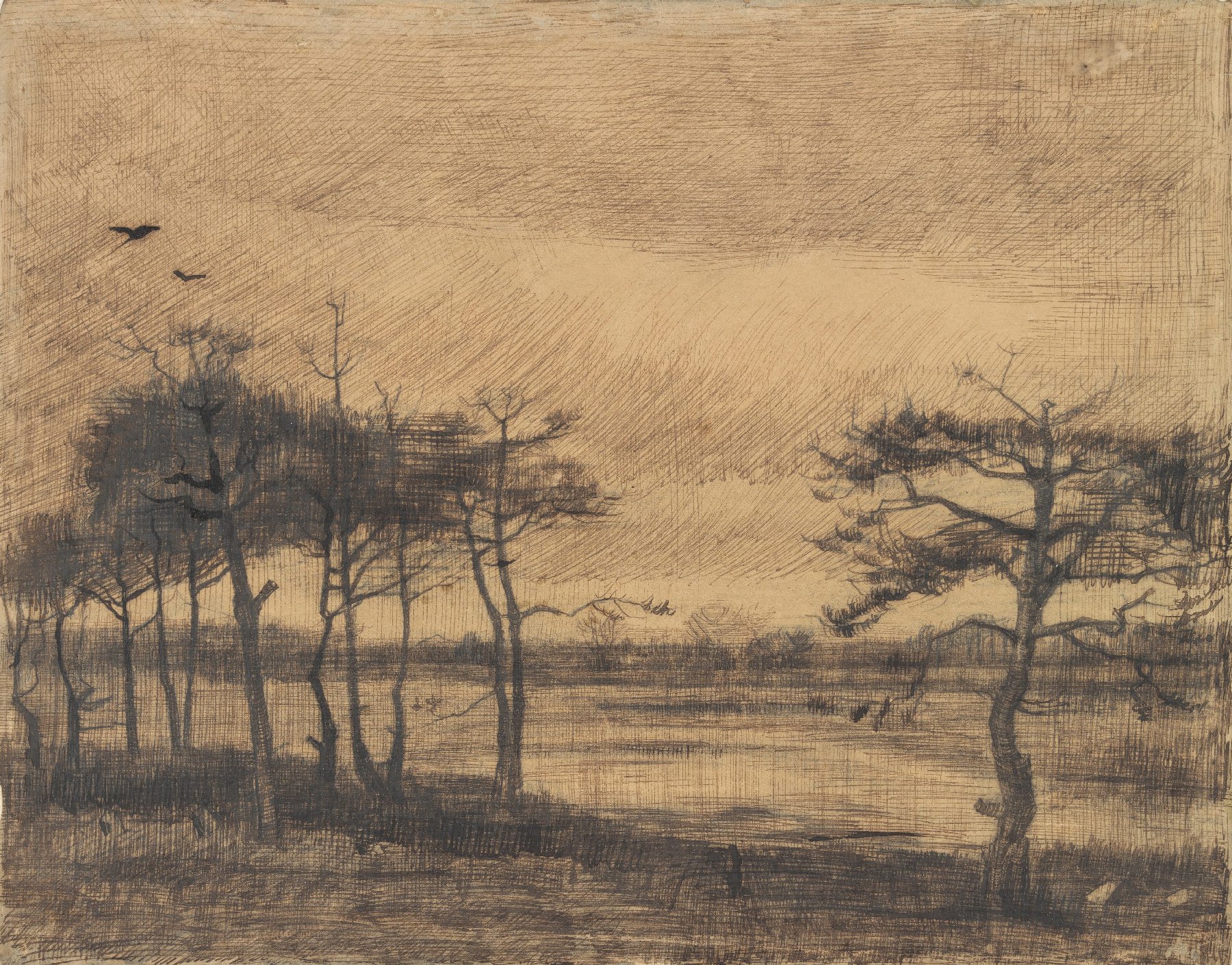 Mastbomen in het ven Vincent van Gogh (1853 - 1890), Nuenen, maart 1884