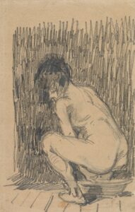 Naakte vrouw hurkend boven een waskom Vincent van Gogh (1853 - 1890), Parijs, 1887