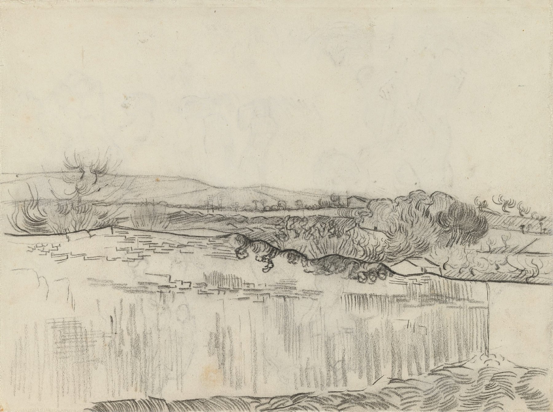 Ommuring van het korenveld bij de inrichting Vincent van Gogh (1853 - 1890), Saint-Rémy-de-Provence, april-mei 1890
