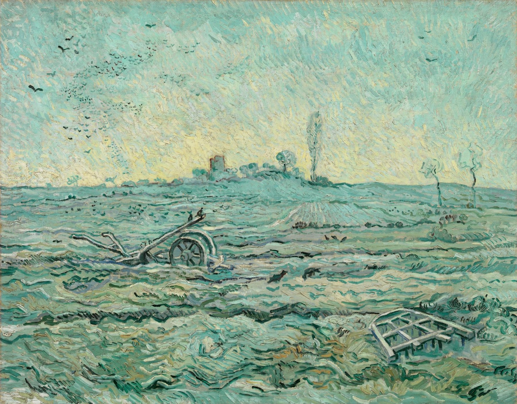 Ondergesneeuwd veld met een eg (naar Millet) Vincent van Gogh (1853 - 1890), Saint-Rémy-de-Provence, januari 1890
