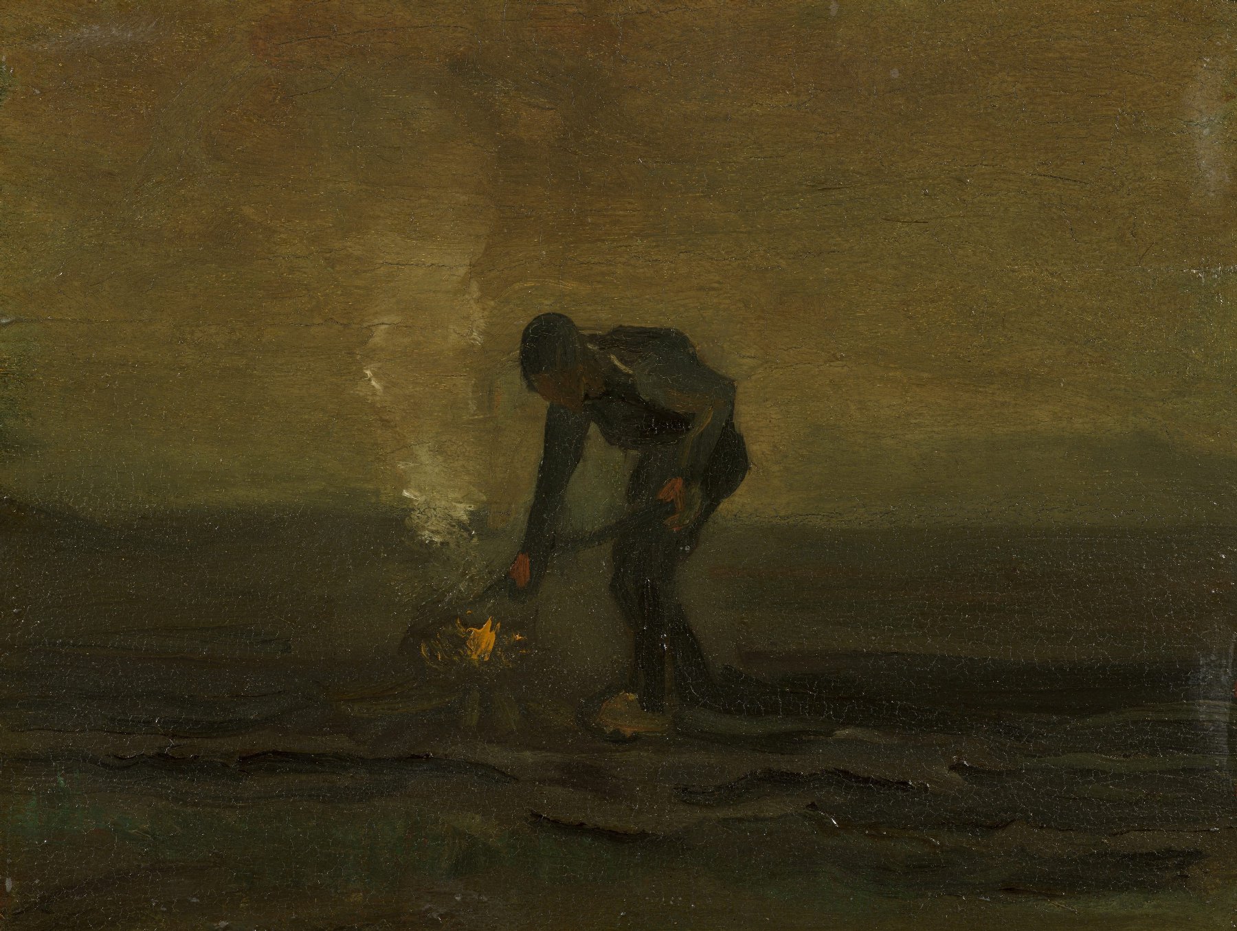 Onkruid verbrandende boer Vincent van Gogh (1853 - 1890), Drenthe, oktober 1883
