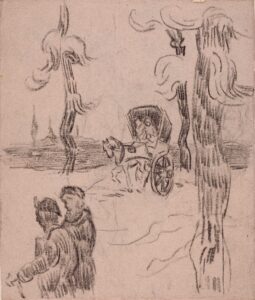 Rijtuig en figuren op een weg Vincent van Gogh (1853 - 1890), Saint-Rémy-de-Provence, maart-april 1890