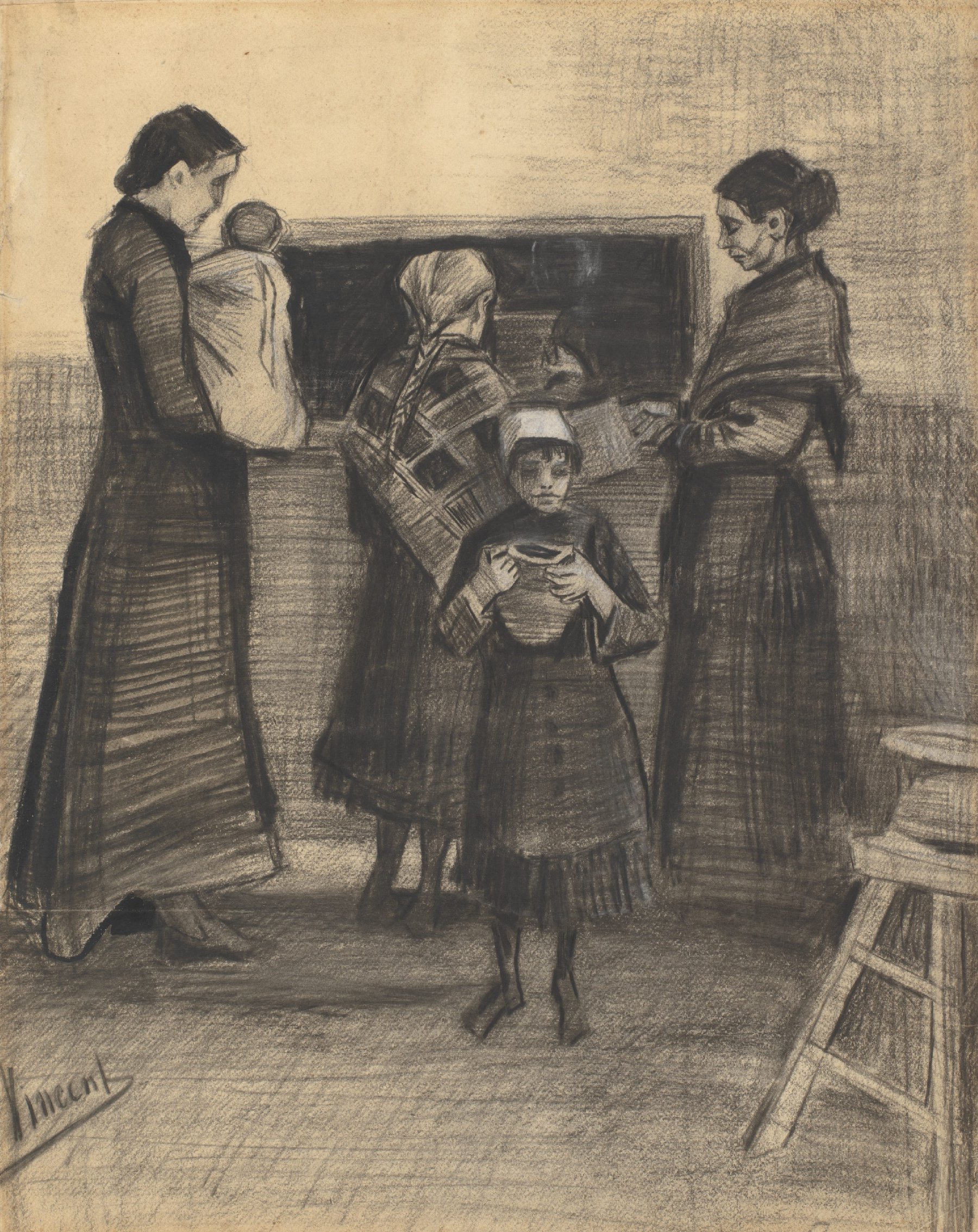 Soepuitdeling in een volksgaarkeuken Vincent van Gogh (1853 - 1890), Den Haag, maart 1883