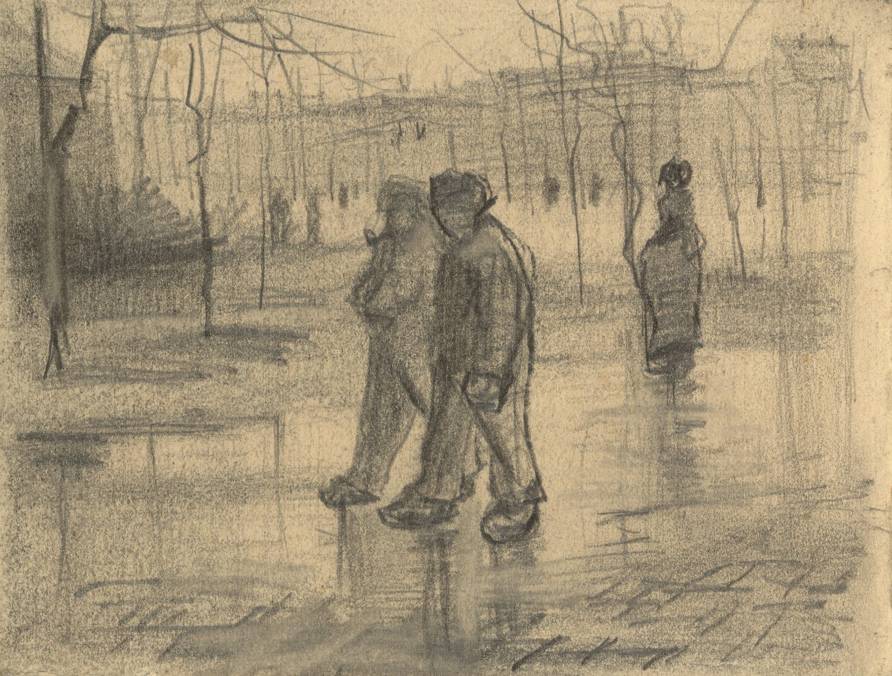 Straatgezicht met wandelaars Vincent van Gogh (1853 - 1890), Antwerpen, november-december 1885
