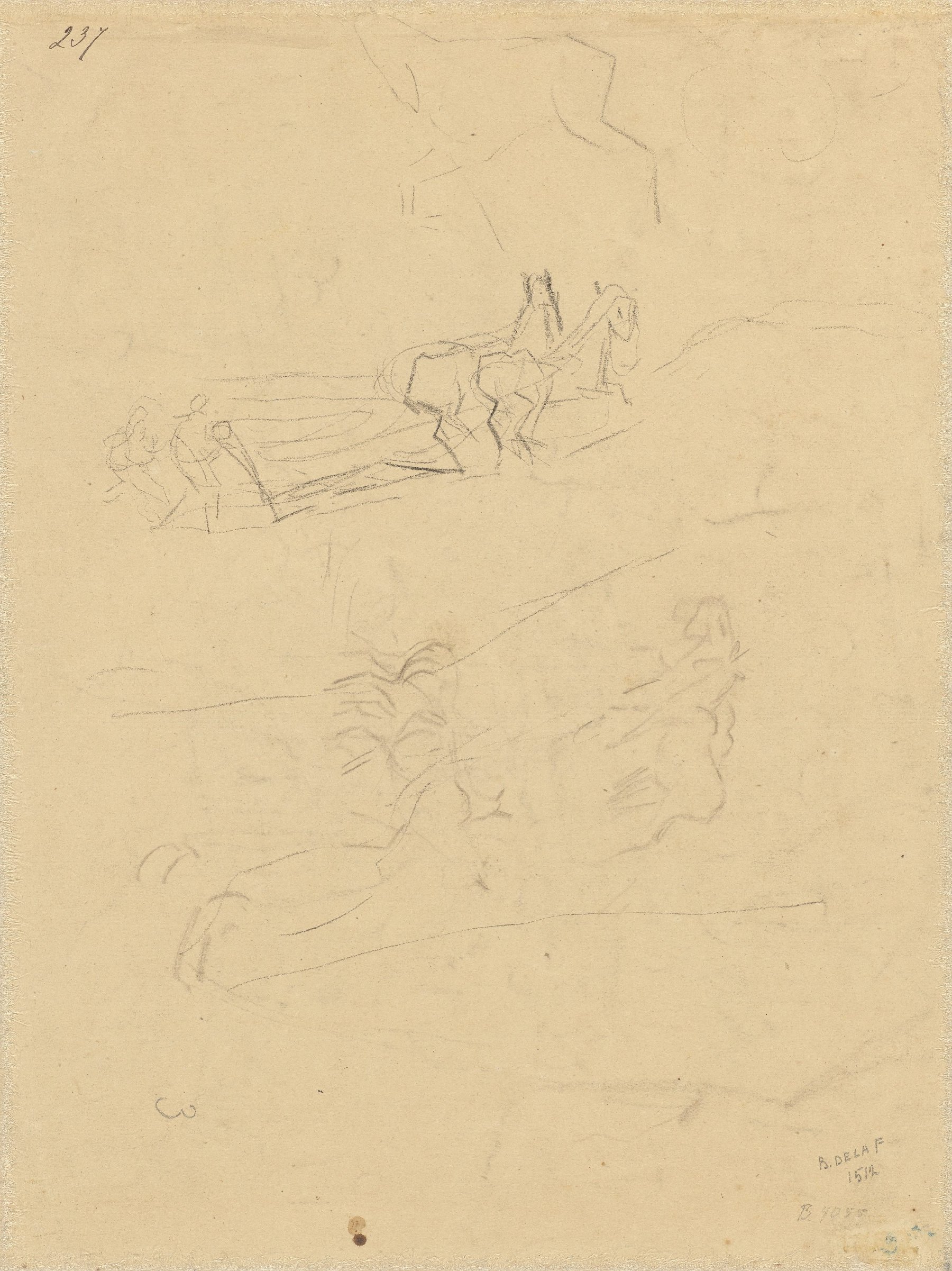 Studie van paarden en boeren Vincent van Gogh (1853 - 1890), Saint-Rémy-de-Provence, september 1889