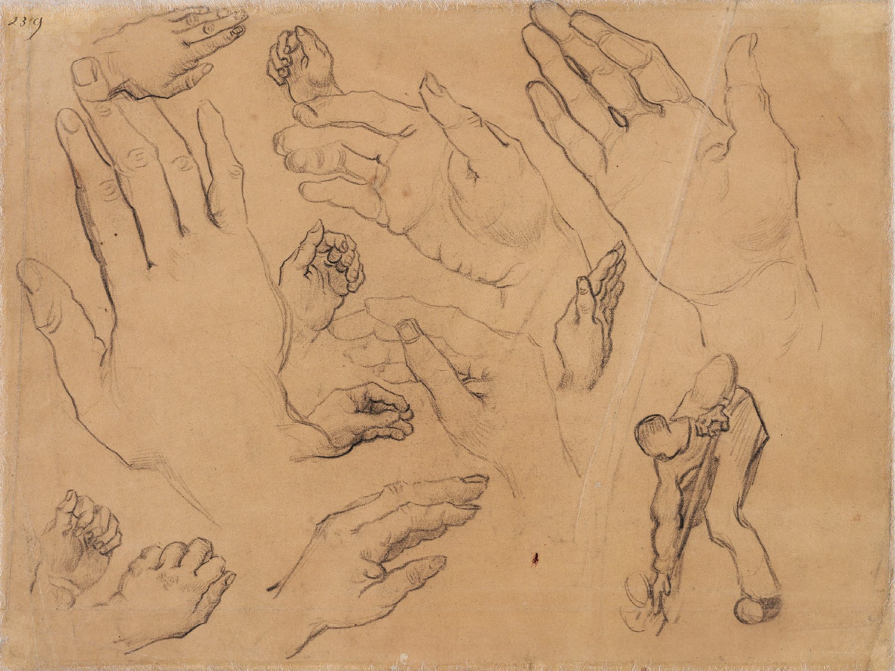 Studies van een hand en een spitter Vincent van Gogh (1853 - 1890), Saint-Rémy-de-Provence, maart-april 1890