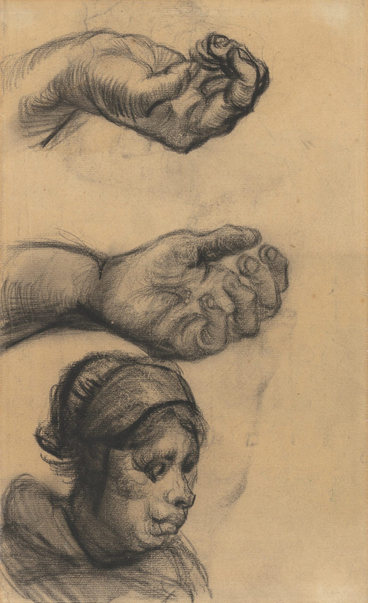 Twee handen en een kop van een vrouw Vincent van Gogh (1853 - 1890), Nuenen, december 1884-mei 1885