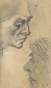 Twee mannenkoppen Vincent van Gogh (1853 - 1890), Nuenen, november 1884-september 1885