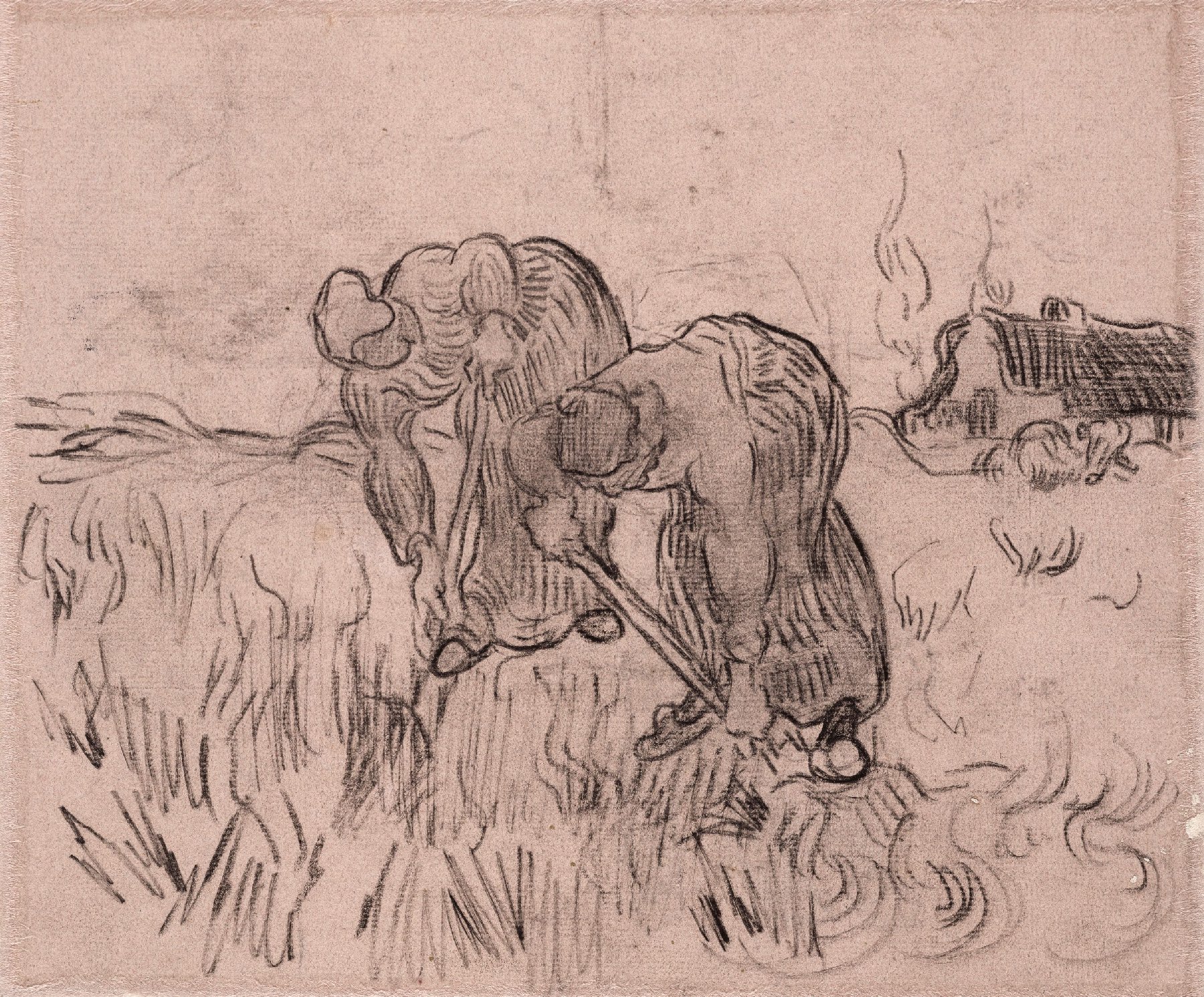 Twee spittende boerinnen Vincent van Gogh (1853 - 1890), Saint-Rémy-de-Provence, maart-april 1890