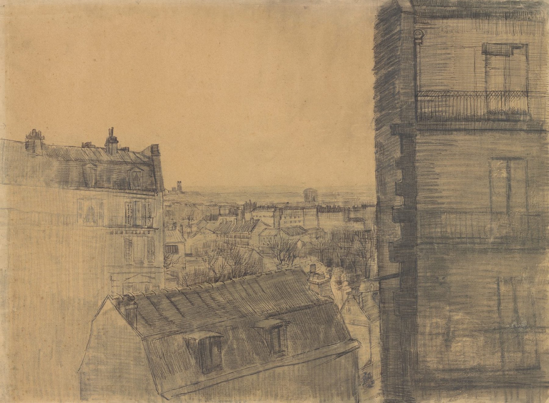 Uitzicht uit het appartement aan de rue Lepic Vincent van Gogh (1853 - 1890), Parijs, februari-maart 1887