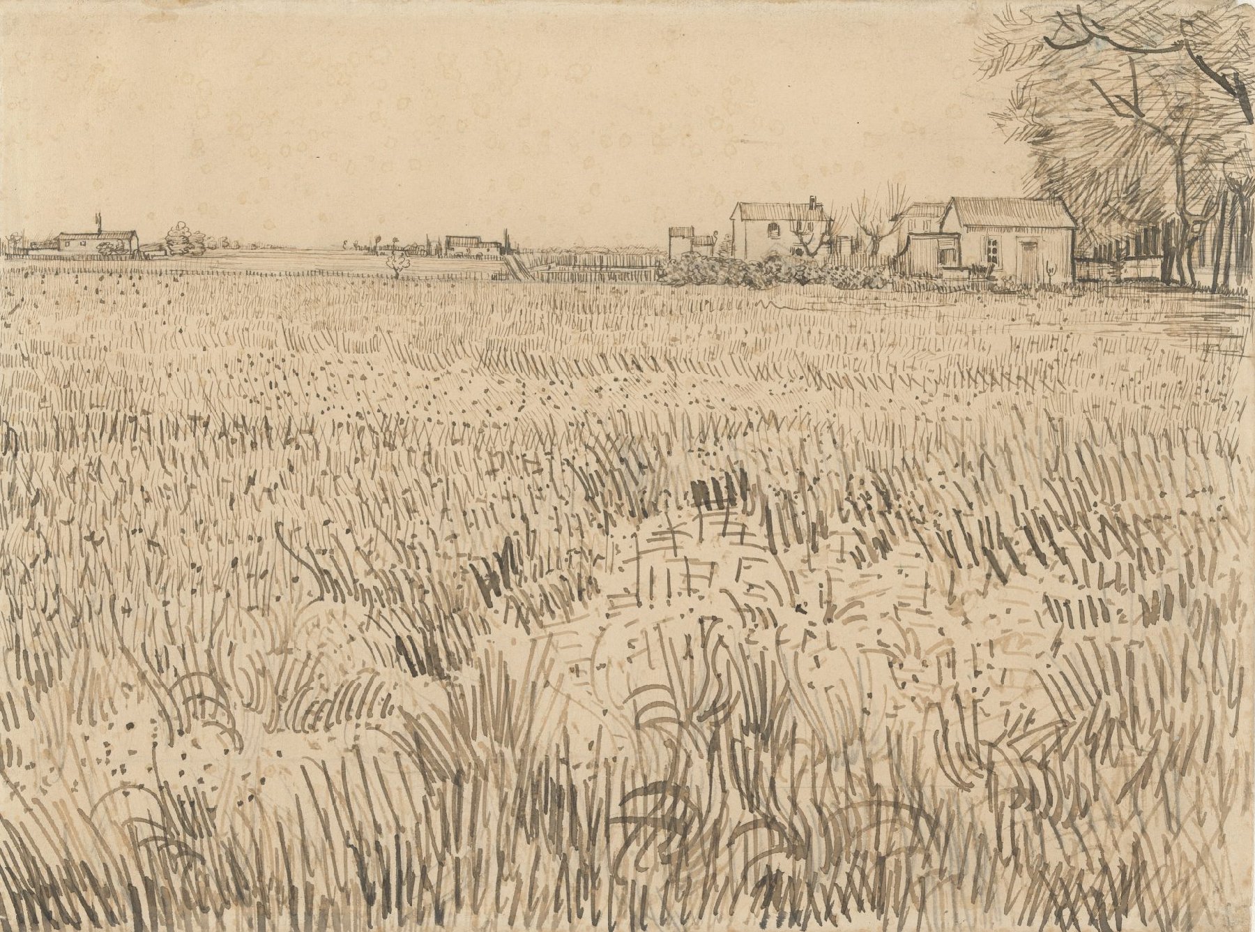Veld met boerderijen Vincent van Gogh (1853 - 1890), Arles, april 1888