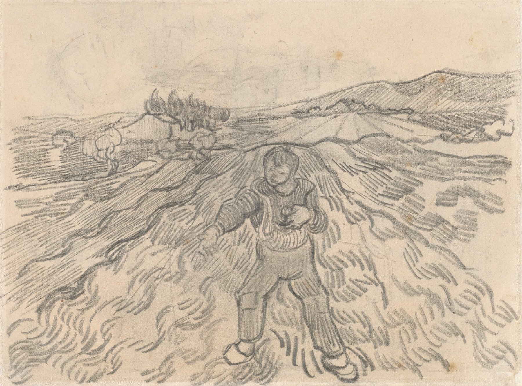Veld met zaaier Vincent van Gogh (1853 - 1890), Saint-Rémy-de-Provence, maart-april 1890