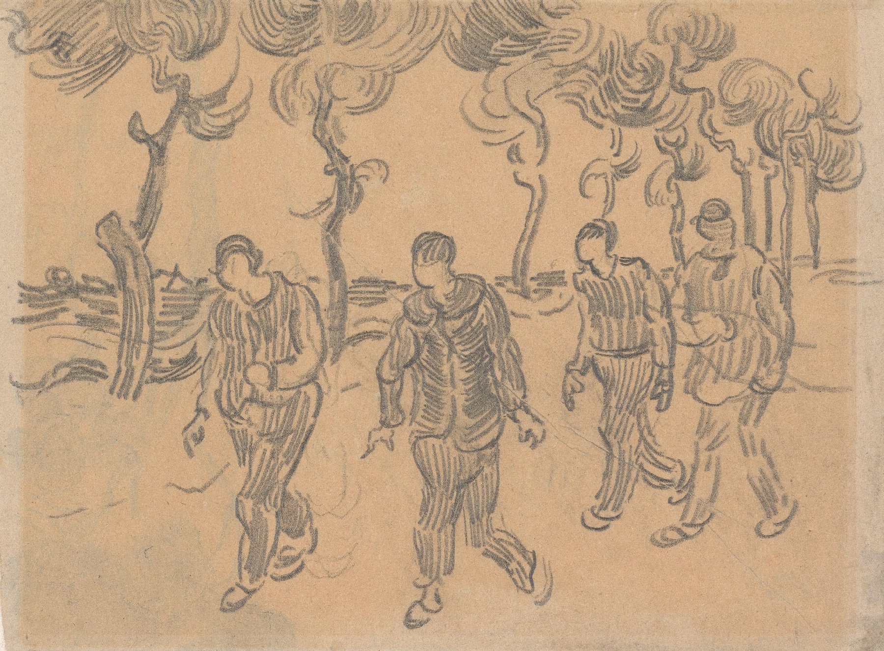 Vier mannen op een weg Vincent van Gogh (1853 - 1890), Saint-Rémy-de-Provence, maart-april 1890