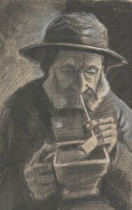 Visser met zuidwester, pijp en vuurtest Vincent van Gogh (1853 - 1890), Den Haag, januari 1883