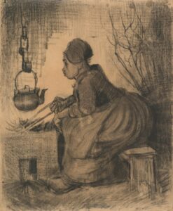 Vrouw bij het haardvuur Vincent van Gogh (1853 - 1890), Nuenen, augustus 1885