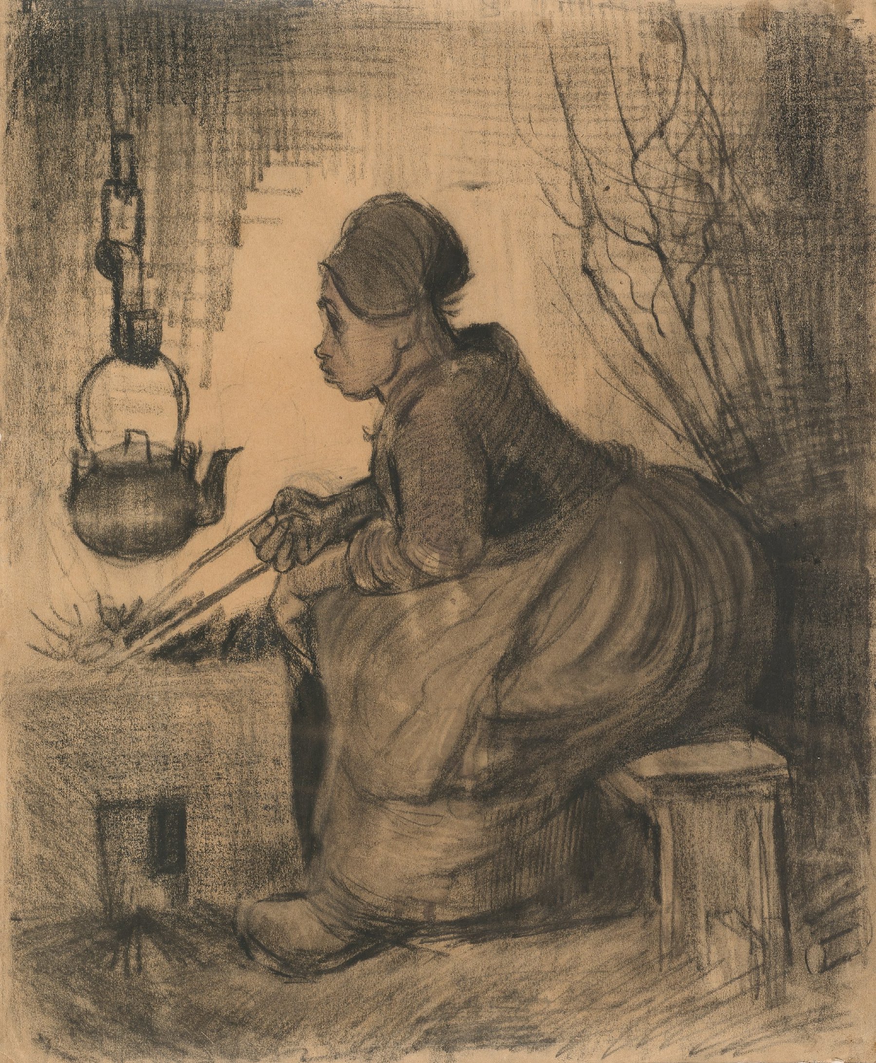Vrouw bij het haardvuur Vincent van Gogh (1853 - 1890), Nuenen, augustus 1885