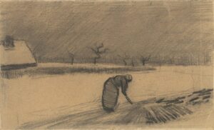 Vrouw met riek in een winters landschap Vincent van Gogh (1853 - 1890), Nuenen, december 1883