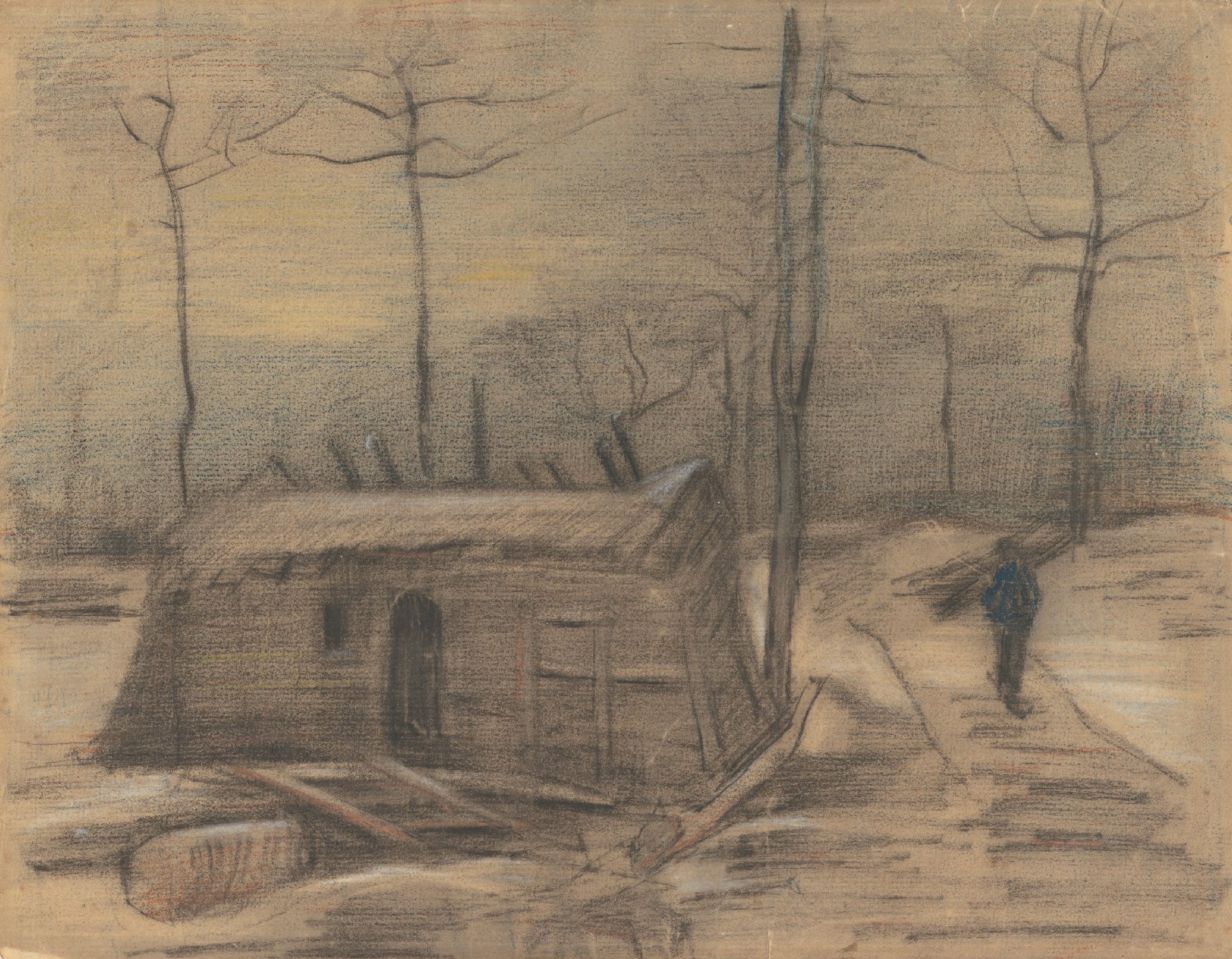Winterlandschap met keet en figuur Vincent van Gogh (1853 - 1890), Etten, november-december 1881