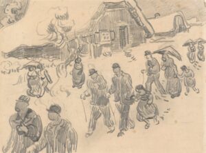 Winterlandschap met wandelende figuren Vincent van Gogh (1853 - 1890), Saint-Rémy-de-Provence, maart-april 1890