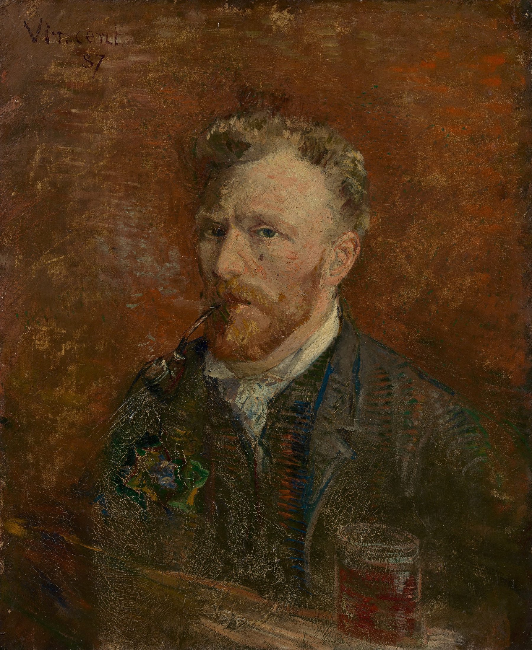 Zelfportret met glas Vincent van Gogh (1853 - 1890), Parijs, januari 1887